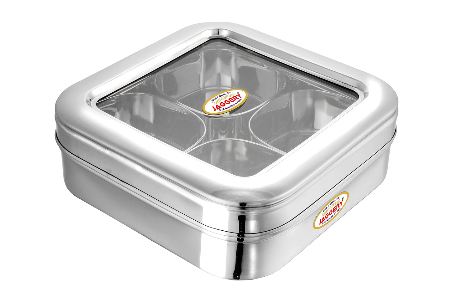 JAGGERY Stainless Steel Dry Fruit, Sweets, Candy, or Supari Box (4 Section) - Gift Box With 200ml Capacity Per Bowl