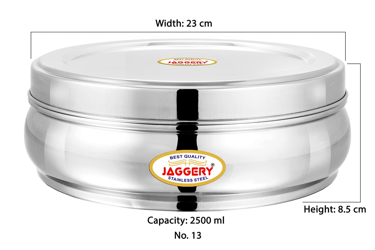 JAGGERY Stainless Steel Belly Shape Puri Dabba, Fridge Storage Round Conatiner, Set of 2pcs (Capacity- 1350ml,2500ml) (Dia- 18.5cm and 23cm)