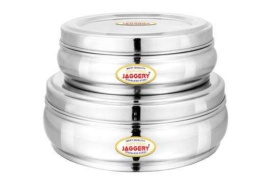 JAGGERY Stainless Steel Belly Shape Puri Dabba, Fridge Storage Round Conatiner, Set of 2pcs (Capacity-1150ml,1900ml) (Dia- 17cm and 21cm)