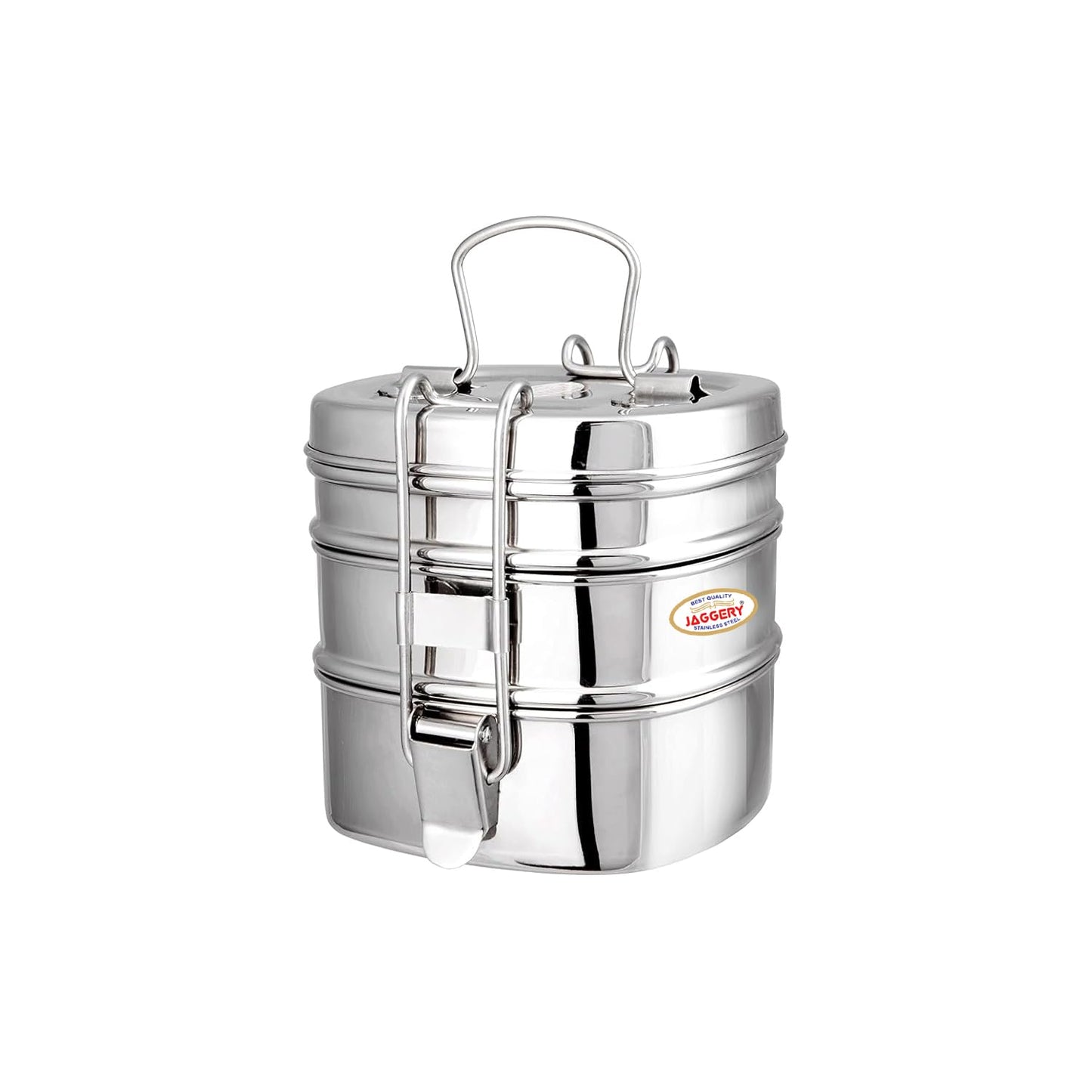 JAGGERY Stainless Steel Square 3 Container Lunch Box, Square Clip Tiffin, Capacity Per Bowl 400 ml