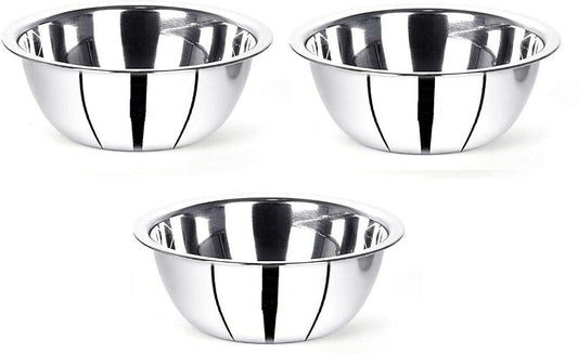 VINOD Steel Mixing and Serving Donga Stainless Steel Bowl -3 Pcs Set