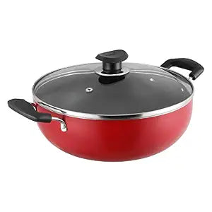 Vinod Zest Inducto Non Stick Deep Kadhai with Glass Lid - 2.6 Litre, 22cm | 3mm Thick | 3 Layer Coating | Swiss Quality | Metal Spoon Friendly | Induction Base | 1 Year Warranty