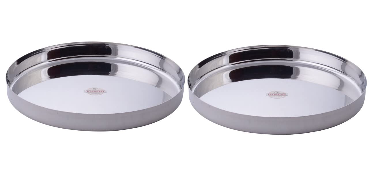 Vinod Stainless Steel Traditional Plate/Bhojan Thali/Khumcha Thali/Dinner Plate, Set of 2, Dia: 30 cm(12 inch)
