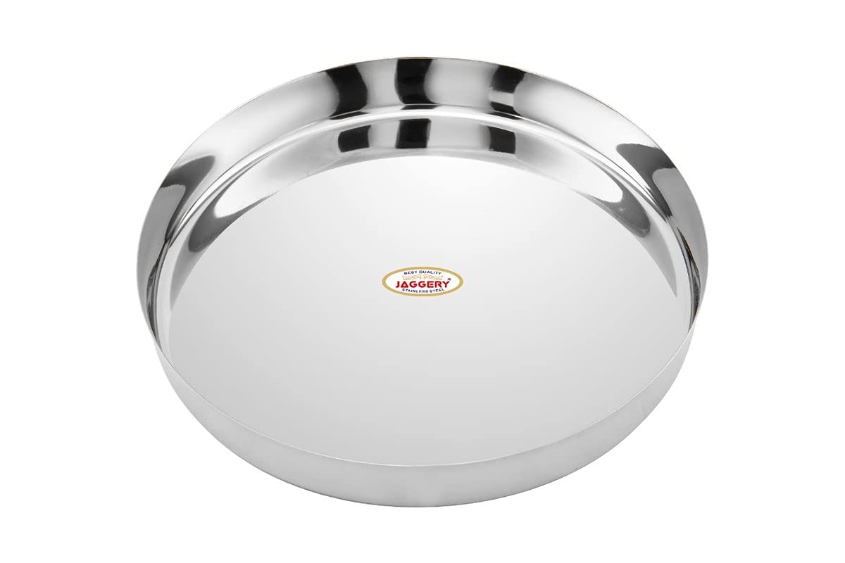 JAGGERY® Stainless Steel Heavy Gauge Dinner Plates, Lunch Dinner Thali Plates,(Khumcha-14, Dia 30 cm (Pack of 6)