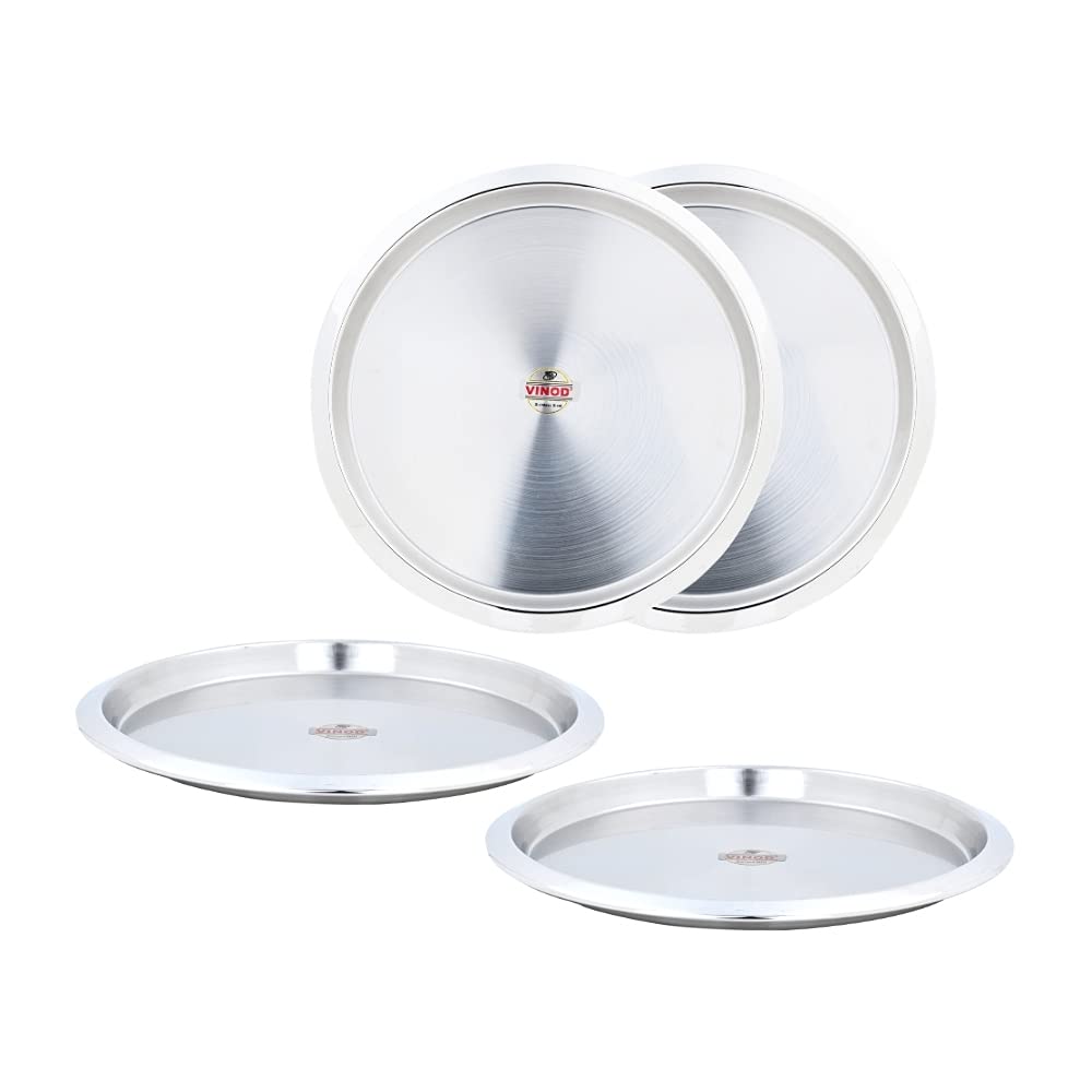 Vinod Stainless Steel Two Tone Plate, Lunch & Dinner Plate, Set of 4 Pieces, Diameter 31.5 cm, Smokey Grey, Large