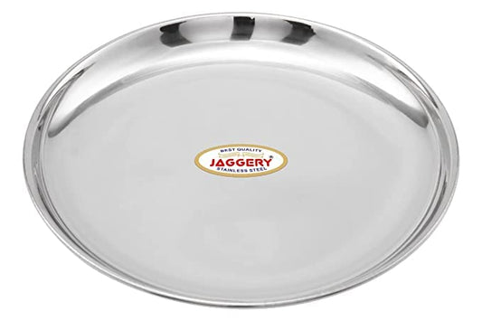 JAGGERY® Stainless Steel Dinner Thali, Lunch Dinner Thali Plates, Stainless Steel Dinner Thali Bangla Bogi Half Plate,Pack of 4, Dia- 21 cm