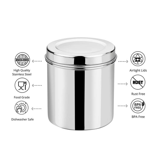 Vinod Stainless Steel Deep Dabba 500 ml - Set of 6 Pieces, Airtight Steel Container, Silver, Small