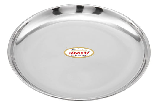 JAGGERY® Stainless Steel Dinner Thali, Lunch Dinner Thali Plates, Bangla Bogi Half Plate,Pack of 6, Dia- 21 cm