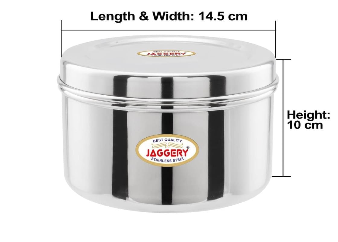 JAGGERY Brand Heavy Gauge Stainless Steel Container/Storage Box/Deep Betha Dabba/Grocery Canister/Multipurpose Dibba, for Laddu/Papad/Chips/idli/snacks/sweets/chapati,puri etc (10no.)