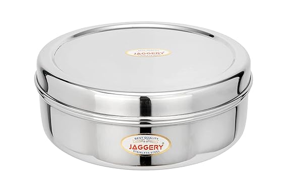 JAGGERY Stainless Steel Container Useful as Tiffin or Lunch Pack/Fridge Storage Box/Steel Puri Dabba-Set of 2pcs (Dia-19cm, 20.5cm) Capacity-1250, 1800ml