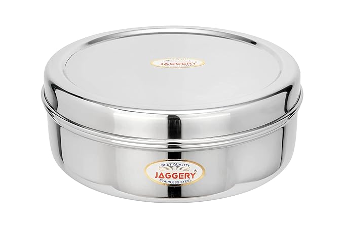 JAGGERY Stainless Steel Container Useful as Tiffin or Lunch Pack/Fridge Storage Box/Steel Puri Dabba-Set of 2pcs (Dia-19cm, 20.5cm) Capacity-1250, 1800ml