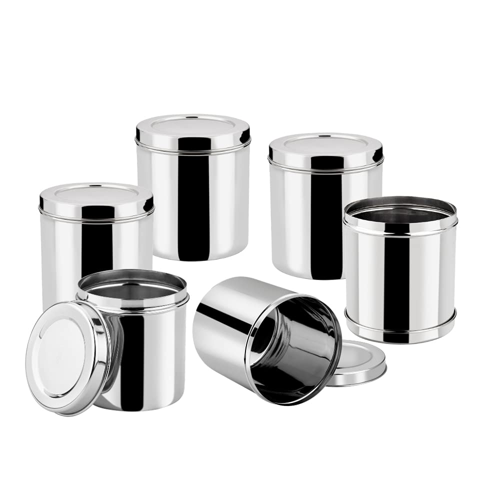 Vinod Stainless Steel Deep Dabba 500 ml - Set of 6 Pieces, Airtight Steel Container, Silver, Small