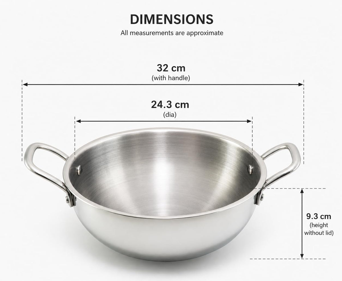 JAGGERY Triply Stainless Steel Extra Deep Kadai with Glass Lid | Heavy Bottom Induction & Gas Compatible Kadhai for Deep Frying & Cooking