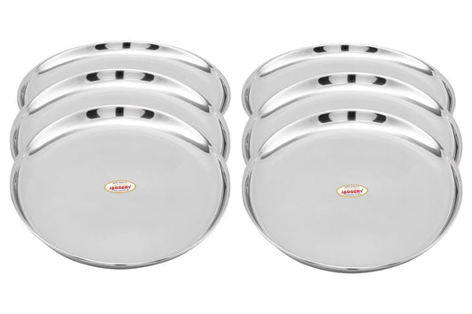 JAGGERY® Stainless Steel Dinner Thali, Lunch Dinner Thali Plates, Bangla Bogi Jumbo Plate,Pack of 6, Dia - 28.4Cm