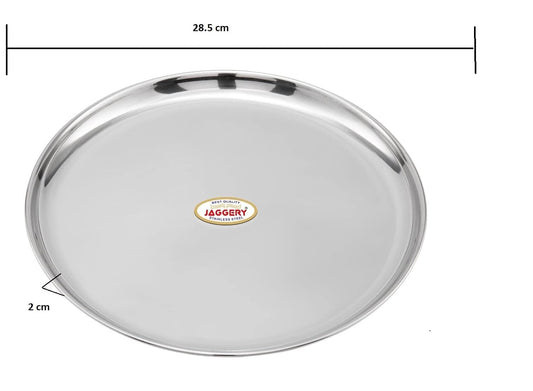 JAGGERY® Stainless Steel Dinner Thali, Lunch Dinner Thali Plates, Bangla Bogi Jumbo Plate,Pack of 4, Dia - 28.4Cm