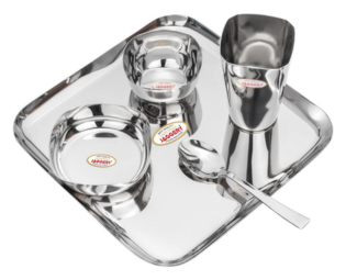 JAGGERY Stainless Steel Heavy Gauge Mirror Finished Square 5 pcs Thali Set, Dinner Set