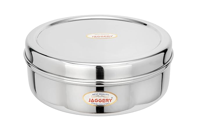 JAGGERY Stainless Steel Container Useful as Tiffin or Lunch Pack/Fridge Storage Box/Steel Puri Dabba-Set of 1pcs(Dia-19cm, H-7cm) Capacity- 1250ml