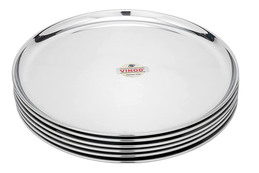 Vinod Stainless Steel Dinner & Lunch Plate Bangla Bogi Pack of 6 Pcs