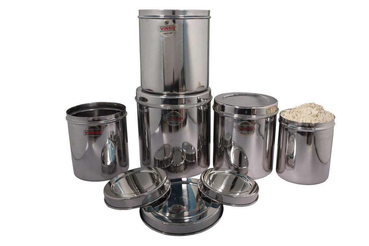 Vinod Stainless Steel Vertical Canisters, Storage Containers Set of 5 pcs (350ml, 1000ml, 1500ml, 2000ml, 3000ml)