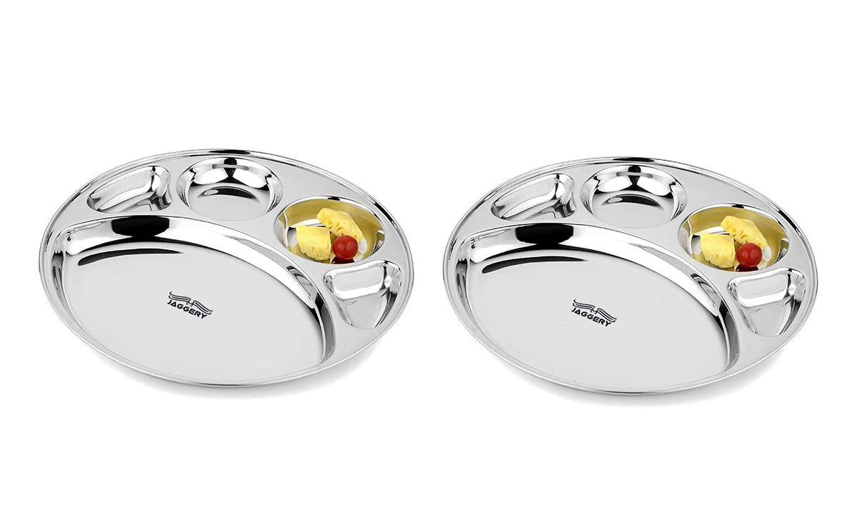 JAGGERY Steel 5 in1 Round Compartment Tray Bhojan Thali