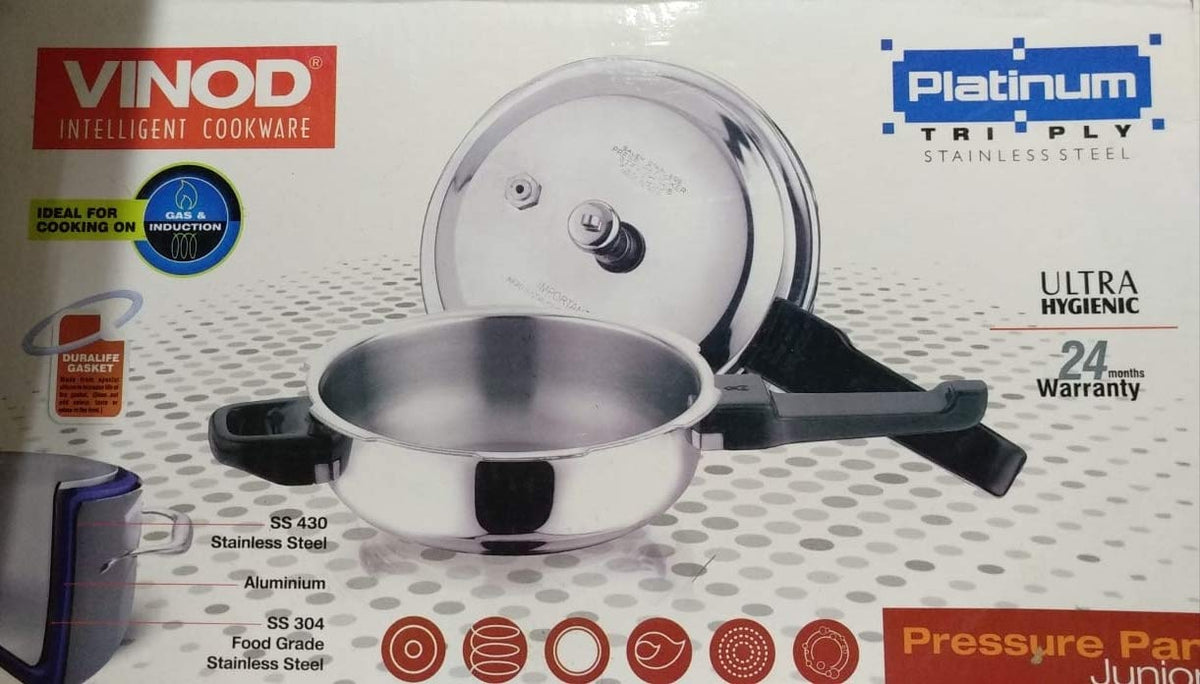 Vinod Induction Friendly Platinum Pressure Pan Junior 3.5 Litre, 304 Food Grade Steel