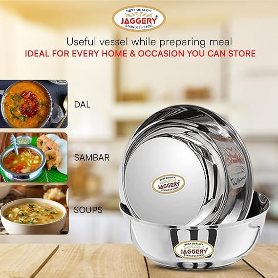 JAGGERY Stainless Steel 1170ml Katora/Big Bowl Set Donga (20cm Diameter)