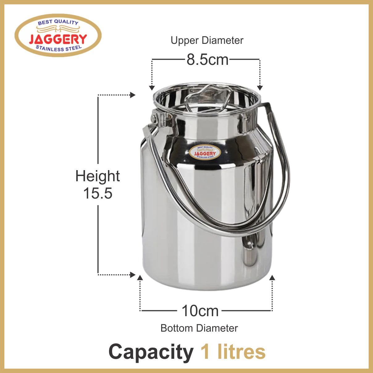 JAGGERY Stainless Steel Jointless Barni/Steel Milk Can/Oil Can/Milk Container/Liquid Container (Approx 1 litre/1000ml)