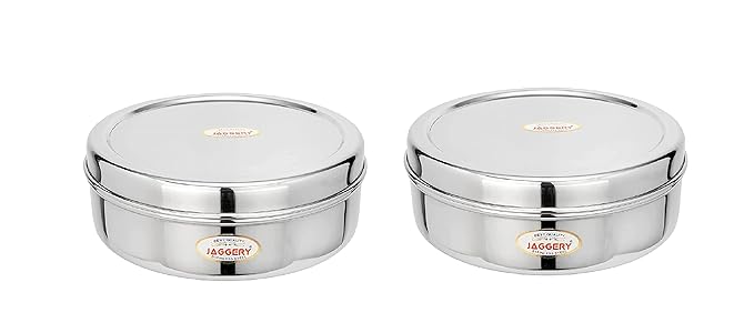 JAGGERY Stainless Steel Container Useful as Tiffin or Lunch Pack/Fridge Storage Box/Steel Puri Dabba-Set of 2pcs, (Dia-17cm,17cm) Capacity- 950ml