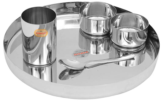Vinod Stainless Steel 20 Pc Solid Thali Set, Dinner Set, Bhojan Set Of Dinner Plate, Katori Bowl, Glass, Spoon (Assembled Dinnerware) Kh13