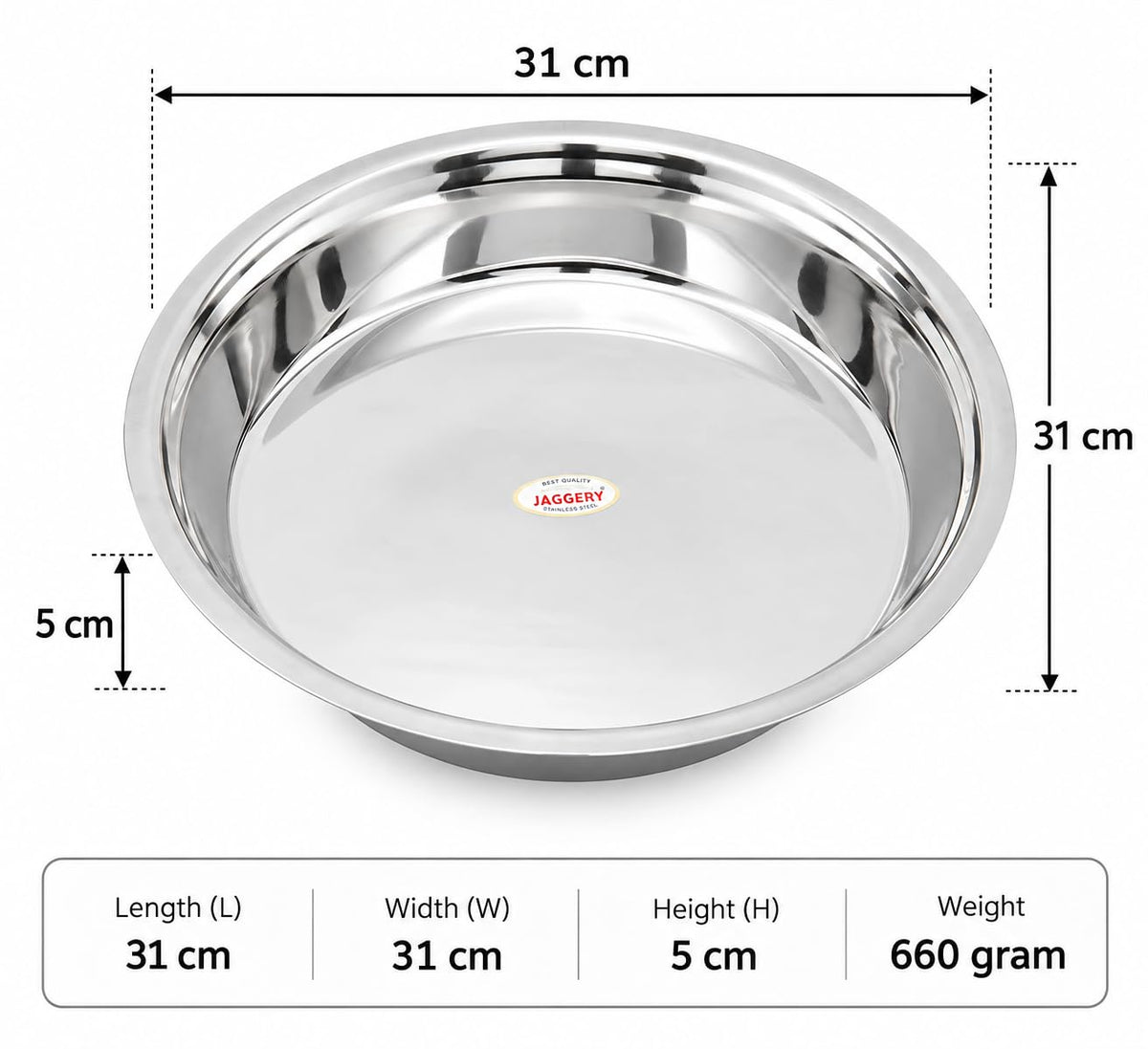 JAGGERY Heavy Gauge Stainless Steel Atta Dough Parat/Mixing Bowl