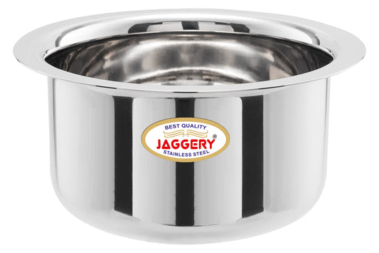 JAGGERY Stainless Steel Round Bottom Heavy Gauge Patila/Bhagona/Tapeli/Tope