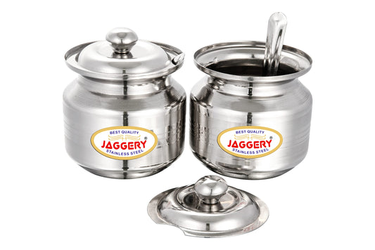 JAGGERY Stainless Steel Ghee Dani Oil Pot Oil Dispenser With Lid And Spoon