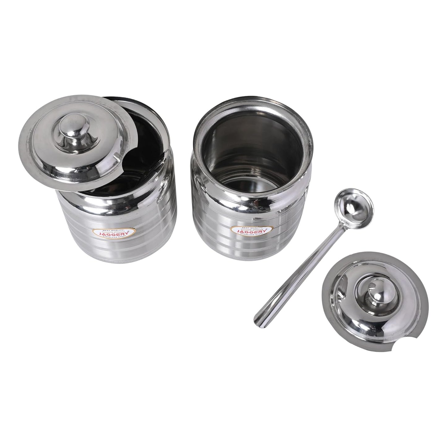 JAGGERY Stainless Steel Ghee Oil Pot Container Kitchen Storage, Dispenser Oil Container With Lid And Spoon (pack of 2pcs) Capacity-450ml