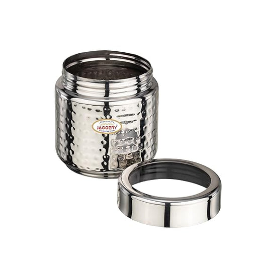 JAGGERY Stainless Steel Kitchen Storage Containers with Hammered Design, Airtight Lids (400ml,Set of 6)