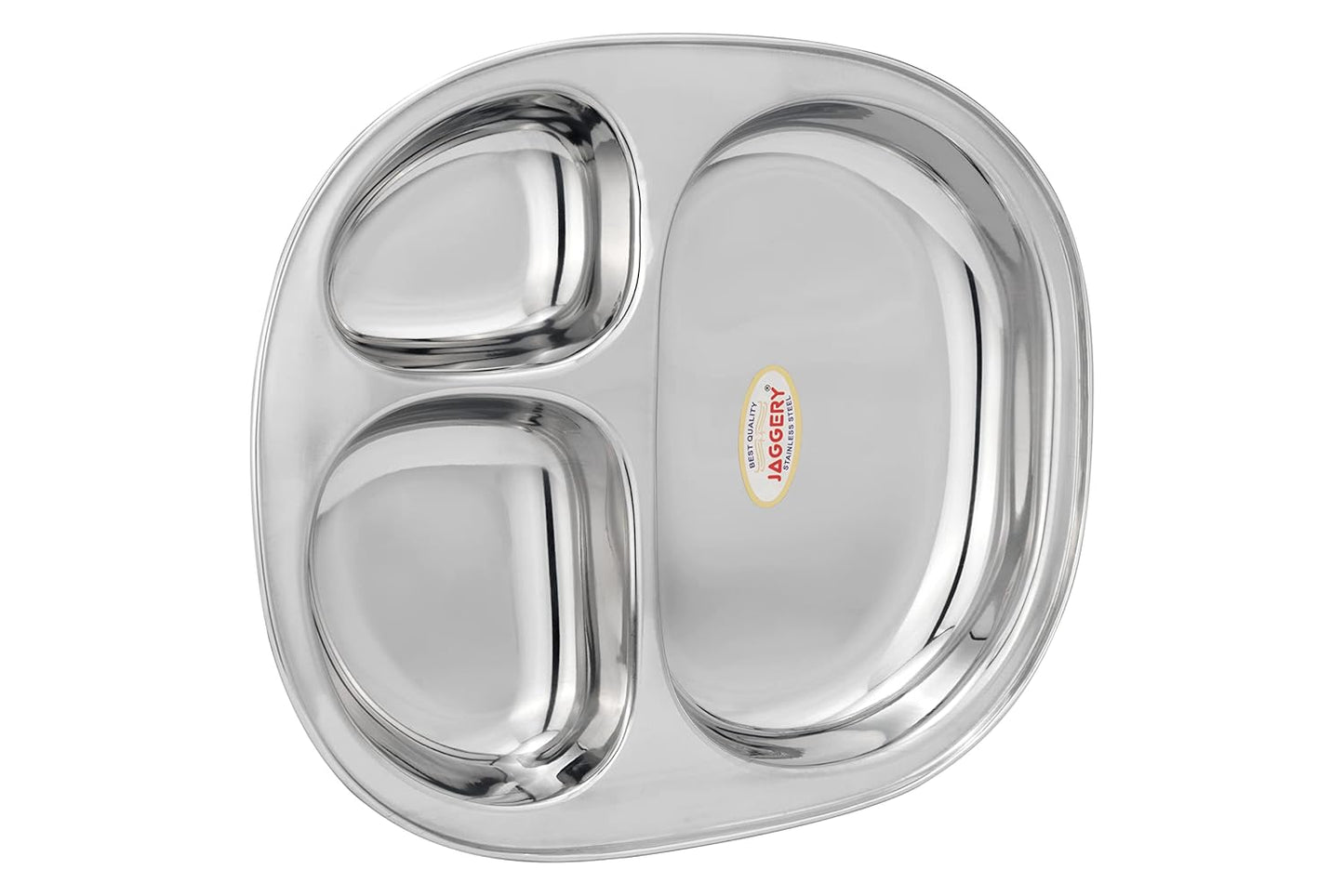 JAGGERY Stainless Steel 3 in 1 Compartment Tray (L- 22cm, W-18cm, H- 3cm, Pack of 2) Bhojan Thali, Lunch,Dinner Plate