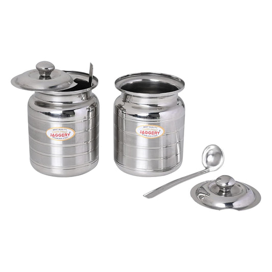 JAGGERY Stainless Steel Ghee Oil Pot Container Kitchen Storage, Dispenser Oil Container With Lid And Spoon