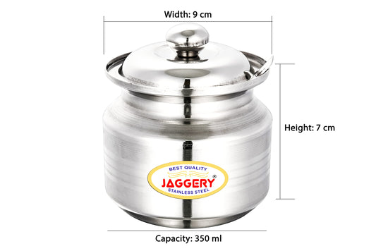 JAGGERY Stainless Steel Ghee Dani Oil Pot Container Kitchen Storage Container With Spoon, Dispenser Oil Container With Lid And Spoon, Capacity- 300ml (Pack of 2)