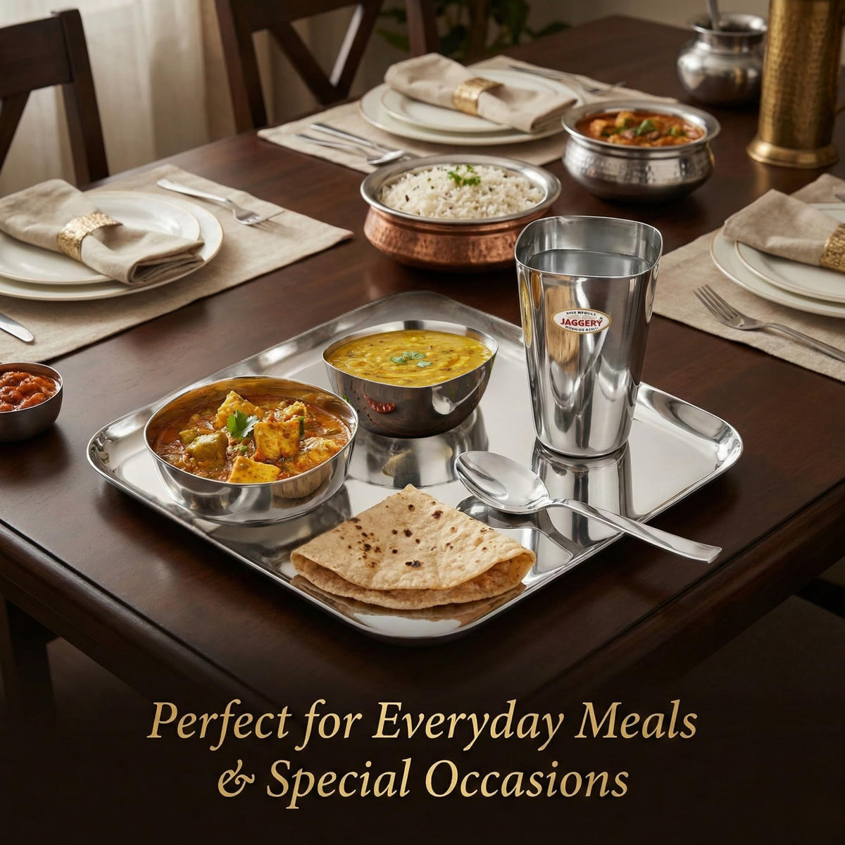 JAGGERY Stainless Steel Heavy Gauge Mirror Finished Square Dinner Set -30 pcs Set