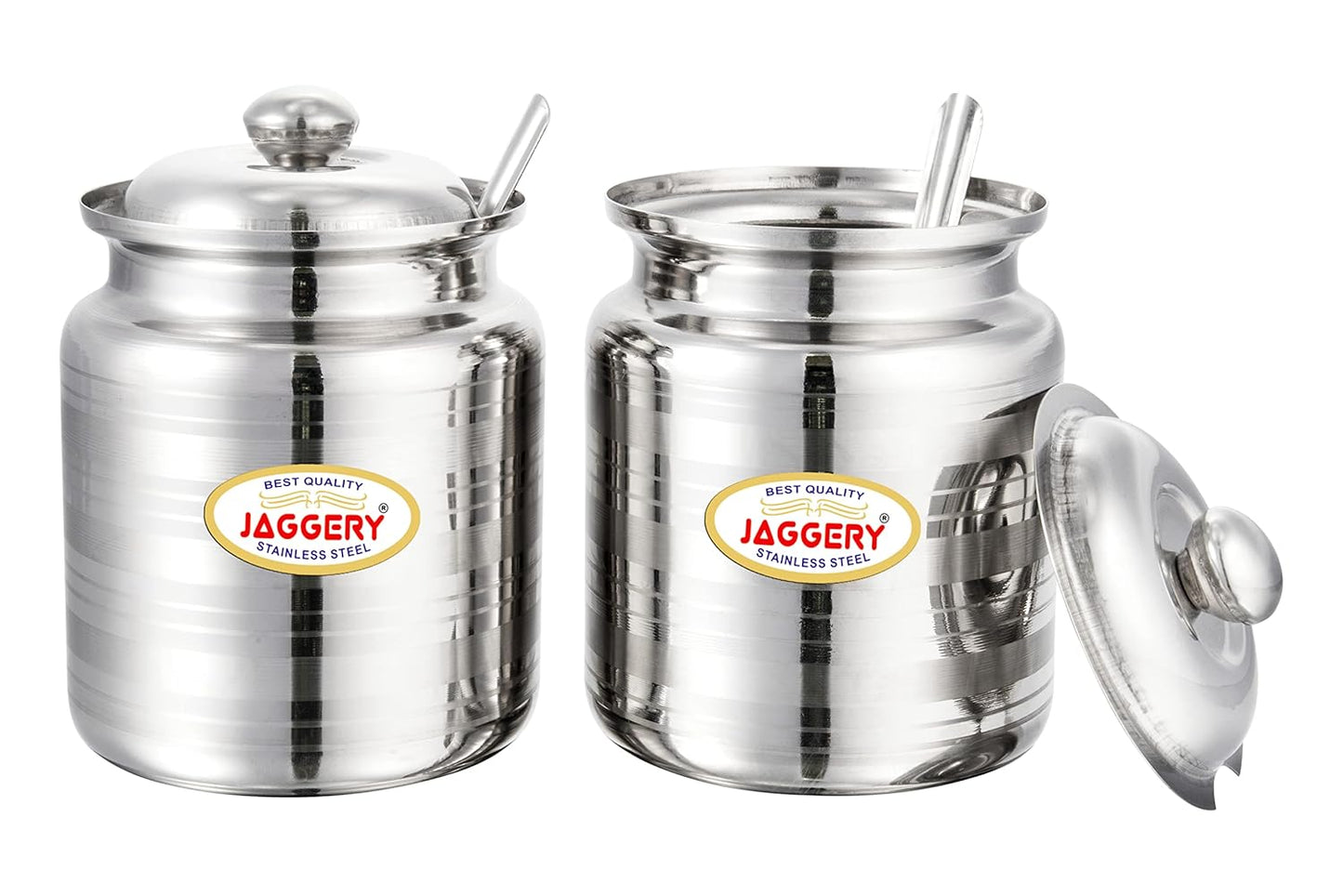 JAGGERY Stainless Steel Ghee Dani Oil Pot Container Kitchen Storage, Dispenser Oil Container With Lid And Spoon (pack of 2pcs) Capacity-450ml