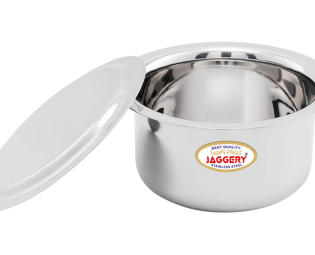 JAGGERY Brand- Stainless Steel Round Bottom Heavy Gauge Patila/Bhagona/Tapeli/Tope with Lid 300ml, 450ml, 650ml (Pack of 3)