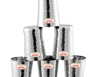 JAGGERY® Stainless Steel Drinking Serving Water Milk Juice Glass Glasses Set, 350 ml (Hammered-spice, Pack of 6)