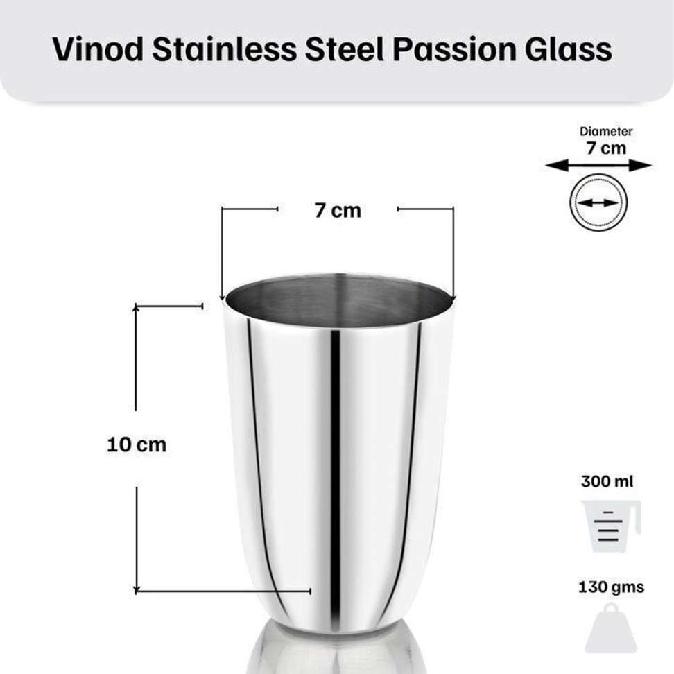 Vinod Passion Steel Glass Set, 300 ml, 6 Piece, Service for 6