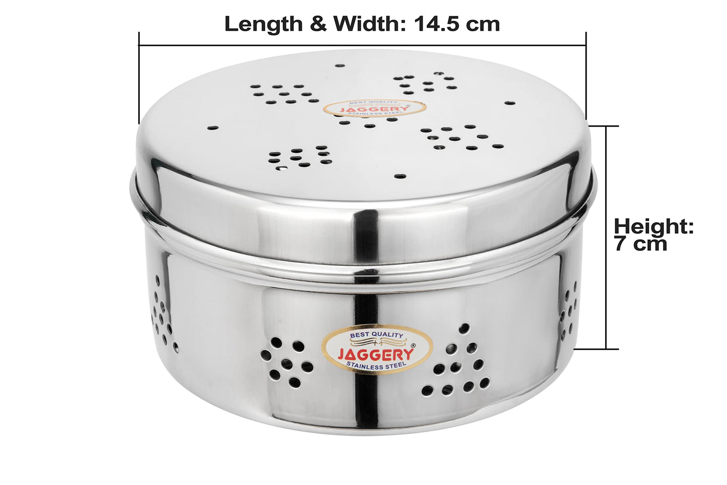 JAGGERY Stainless Steel Hole Puri Dabba/Sprout Canister with Air Ventilation Coriander Box/Dhaniya Dibba/Steel Storage Dabba, Capacity -800ml
