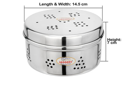 JAGGERY Stainless Steel Hole Puri Dabba/Sprout Canister with Air Ventilation Coriander Box/Dhaniya Dibba/Steel Storage Dabba, Capacity -800ml
