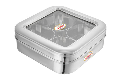 JAGGERY Stainless Steel Dry Fruit, Sweets, Candy, or Supari Box (4 Section) - Gift Box With 200ml Capacity Per Bowl