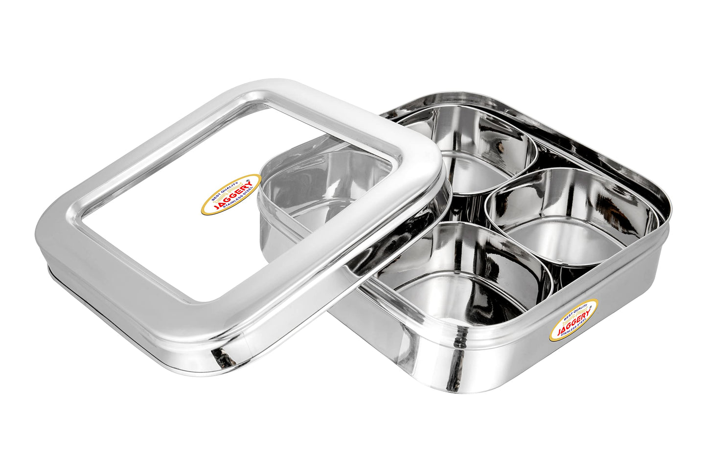 JAGGERY Stainless Steel Dry Fruit, Sweets, Candy, or Supari Box (4 Section) - Gift Box With 200ml Capacity Per Bowl