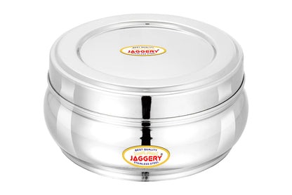 JAGGERY Stainless Steel Belly Shape Puri Dabba, Fridge Storage Round Conatiner, Set of 4pcs (Capacity-300ml, 410ml, 650ml and 900ml) (Dia-10cm, 11cm,13cm and 14.5cm)