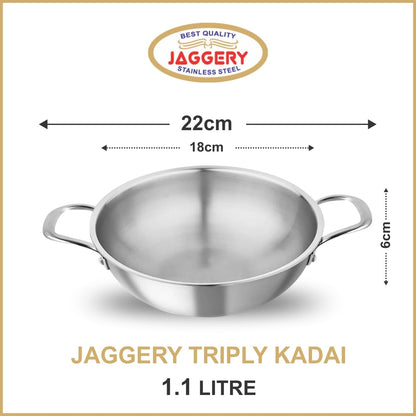 JAGGERY Triply Stainless Steel Kadai,Kadhai, 3 Layer Stainless Steel Cookware, Induction Bottom and Gas Stove (18 cm, 1.1 lit)