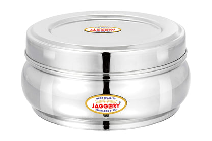 JAGGERY Stainless Steel Belly Shape Puri Dabba, Fridge Storage Round Conatiner, Set of 4pcs (Capacity-300ml, 410ml, 650ml and 900ml) (Dia-10cm, 11cm,13cm and 14.5cm)