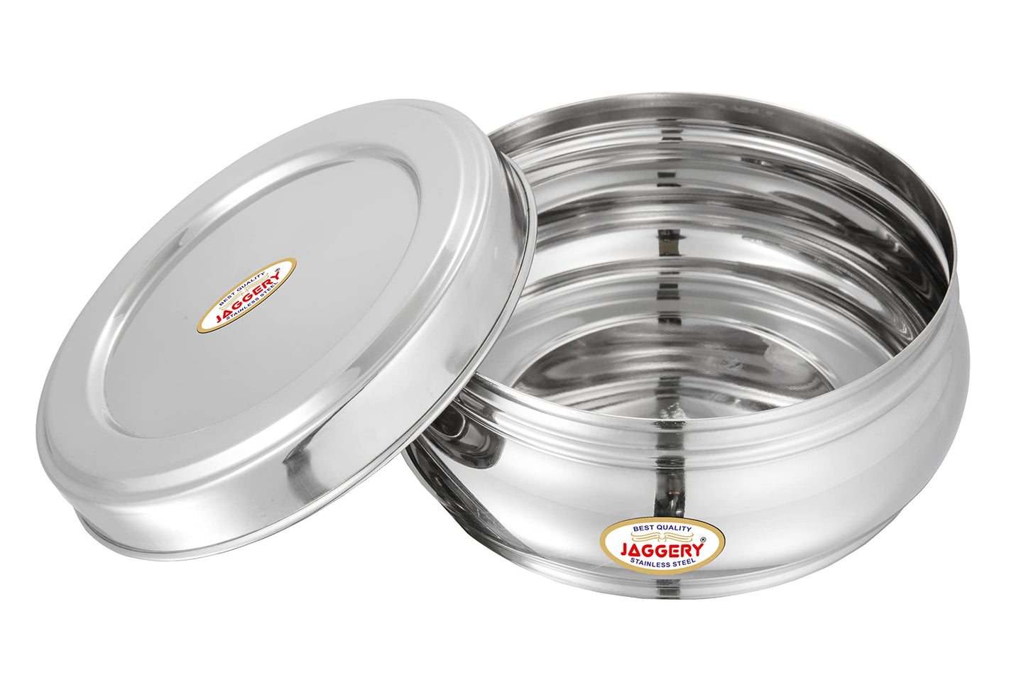 JAGGERY Stainless Steel Belly Shape Puri Dabba, Fridge Storage Round Conatiner, Set of 4pcs (Capacity-300ml, 410ml, 650ml and 900ml) (Dia-10cm, 11cm,13cm and 14.5cm)